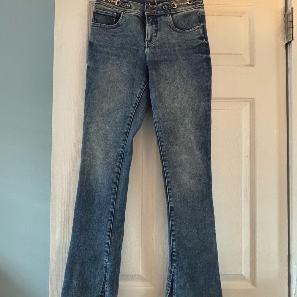 Express Blue horse bit skyscraper stretch, fit jeans
